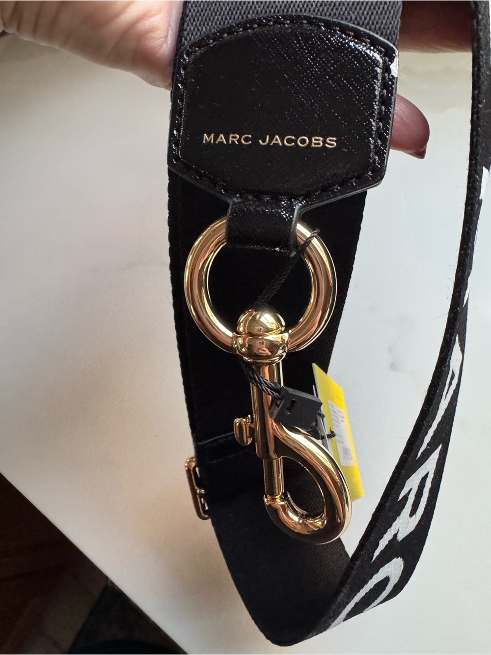Marc Jacobs Black and White Logo Webbing Guitar Strap with Gold Hardware - Picture 4 of 5